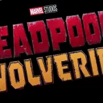 Logo of Deadpool and Wolverine movie on phone screen with movie trailer on the background on TV screen.