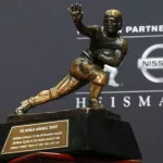 NEW YORK - DEC 8: The Heisman trophy during a press conference before the 84th Heisman Trophy Ceremony on December 8^ 2018 at the New York Marriott Marquis in New York City.