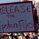 Protestors push for the release of the Jeffrey Epstein files during the No Kings movement. Los Angeles^ California^ USA - October 18^ 2025