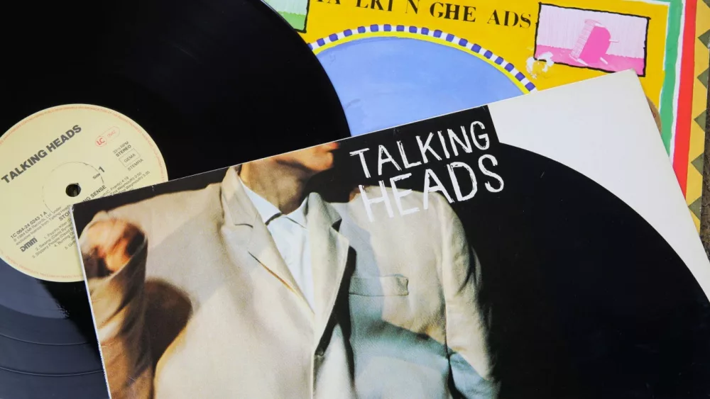 Closeup of Talking Heads new wave vinyl record cover collection