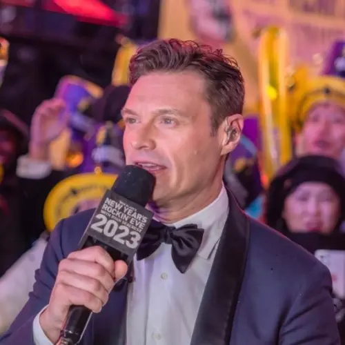 Ryan Seacrest is seen in Times Square during a New Year's Eve broadcast. NEW YORK^ N.Y. – December 31^ 2022