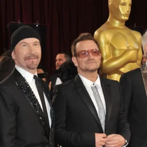 U2 with Bono & The Edge at the 86th Annual Academy Awards at the Hollywood & Highland Theatre^ Hollywood. LOS ANGELES^ CA - MARCH 2^ 2014