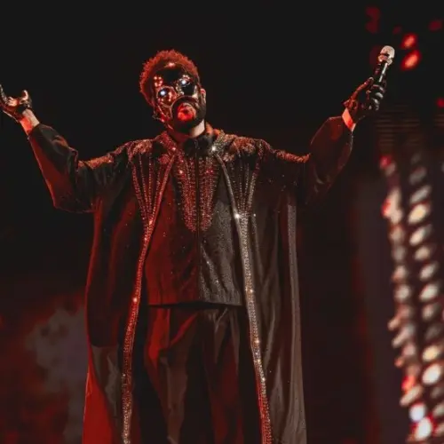 The Weeknd performs on stage at Lincoln Financial Field during the "After Hours til Dawn Stadium Tour." Philadelphia^ PA USA - July 30^ 2025