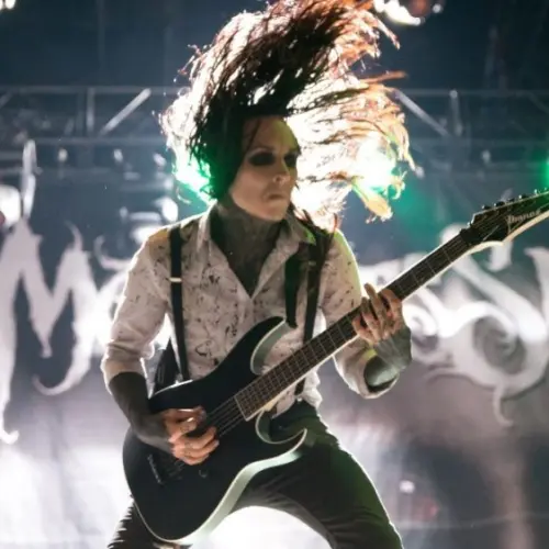 Motionless in White (metalcore music band) perform in concert at Download (heavy metal music festival) on June 22^ 2017 in Madrid^ Spain.