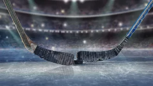 Ice hockey players on the grand ice arena