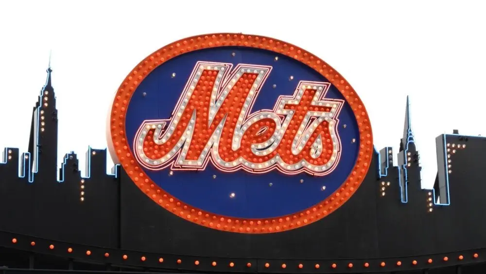 Classic New York Mets logo^ carried over to Citi Field from old Shea Stadium^ on top of the Shake Shack on May 26^ 2009 in New York.