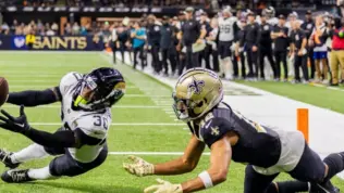 30 MONTARIC BROWN 12 CHRIS OLAVE JACKSONVILLE JAGUARS VS NEW ORLEANS SAINTS WEEK 7 OCTOBER 19^ 2023 CAESARS SUPERDOME NEW ORLEANS LOUISIANA