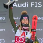 Mikaela Shiffrin (USA) takes 1st place during a women's World Cup Super-G in Bansko JANUARY 26^ 2020 ^ Bulgaria BANSKO^ BULGARIA - JANUARY 26^ 2020
