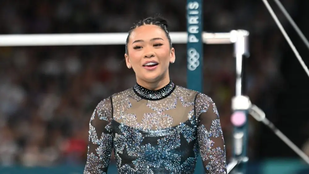 Sunisa Lee USA competes on the unevern bars during the Artistic Gymnastics Women's Qualification at the the Olympic Games Paris 2024 at Bercy Arena PARIS^ FRANCE-July 28
