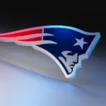 New England Patriots logo on dark background with shiny details. 3D render. MUENSTER^ GERMANY - June 03^ 2023