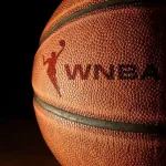 Closeup of a basketball with the WNBA logo and text. Raleigh^ NC - USA - 06-13-2024