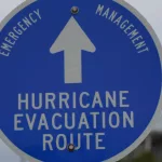 Topsail Beach^ North Carolina USA-August 31^ 2023. Hurricane Evacuation Route sign on HWY 50 in Topsail Beach NC