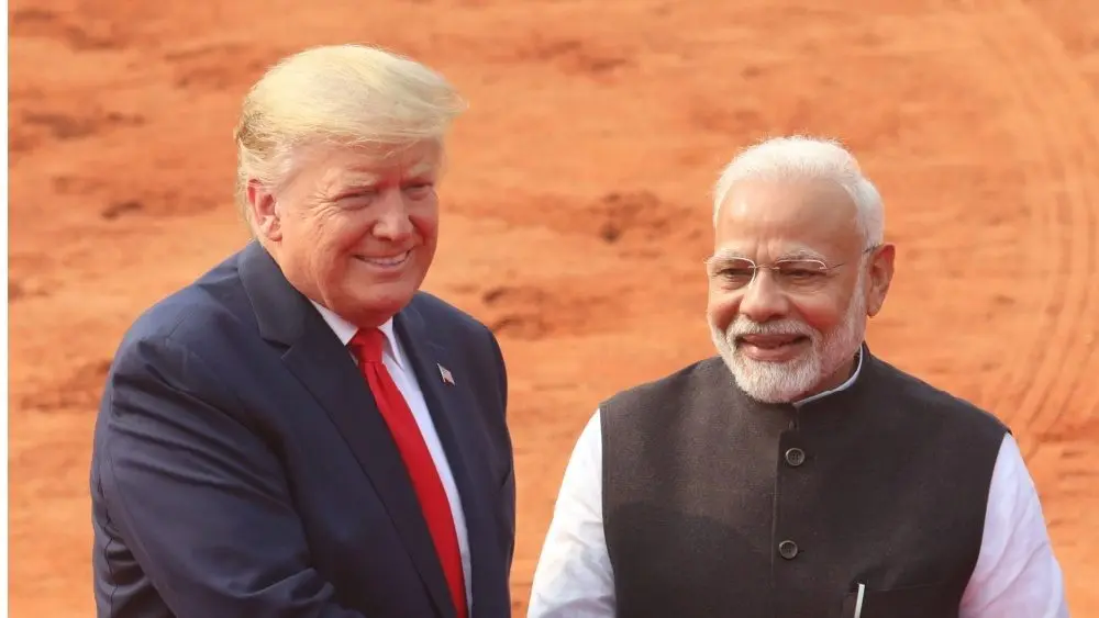 President Donald Trump Indian President Ram Nath Kovind during a ceremonial at the presidential palace NEW DELHI^ INDIA - February 25^ 2020