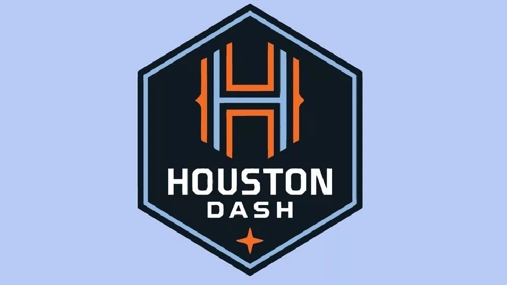 National Women Professional Soccer League. Logo of Houston Dash women's soccer team on blue background