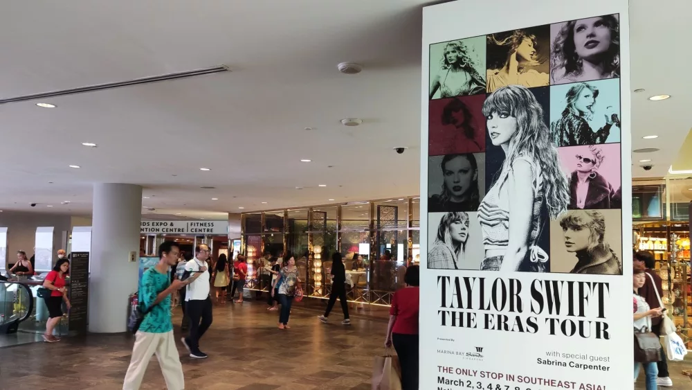 Taylor Swift 'ERA TOUR' posters graced Marina Bay Sands' walls during her "Eras" tour in Singapore. Singapore^ March 14^ 2024