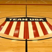 Colorado Springs Colorado 9-18-2023 Team USA design on basketball wood floor