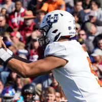 Utah State Aggies quarterback Jordan Love (5) takes the snap during the 2020 Reese's Senior Bowl at Ladd-Peebles Stadium. MOBILE^ ALABAMA / USA - JANUARY 25^ 2020