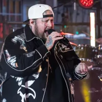 Jelly Roll performs on stage during 2024 New Year's celebration on Times Square in New York on December 31^ 2023.