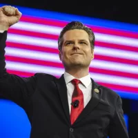 Rep. Matt Gaetz (R-Fla.) speaks at CPAC. NATIONAL HARBOR^ MD^ USA- February 24^ 2024