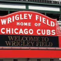 A colorful new look for classic Wrigley Field highlights the famous welcome sign on April 26^ 2010 in Chicago^ Illinois. CHICAGO - APRIL 26.