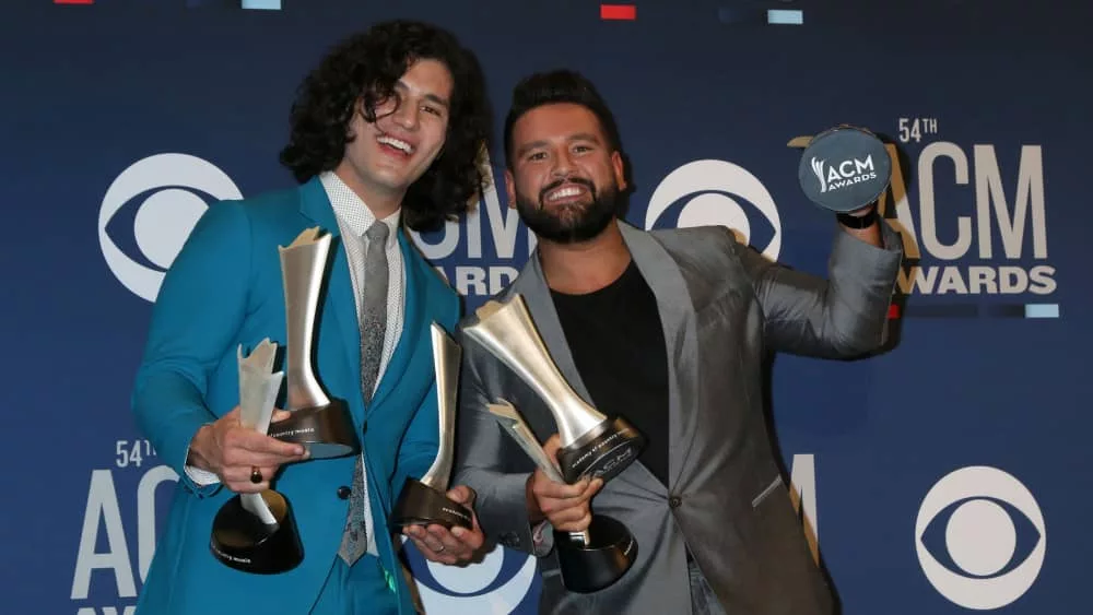 Dan Smyers^ Shay Mooney^ Dan + Shay at the 54th Academy of Country Music Awards at the MGM Grand Garden Arena on April 7^ 2019 in Las Vegas^ NV