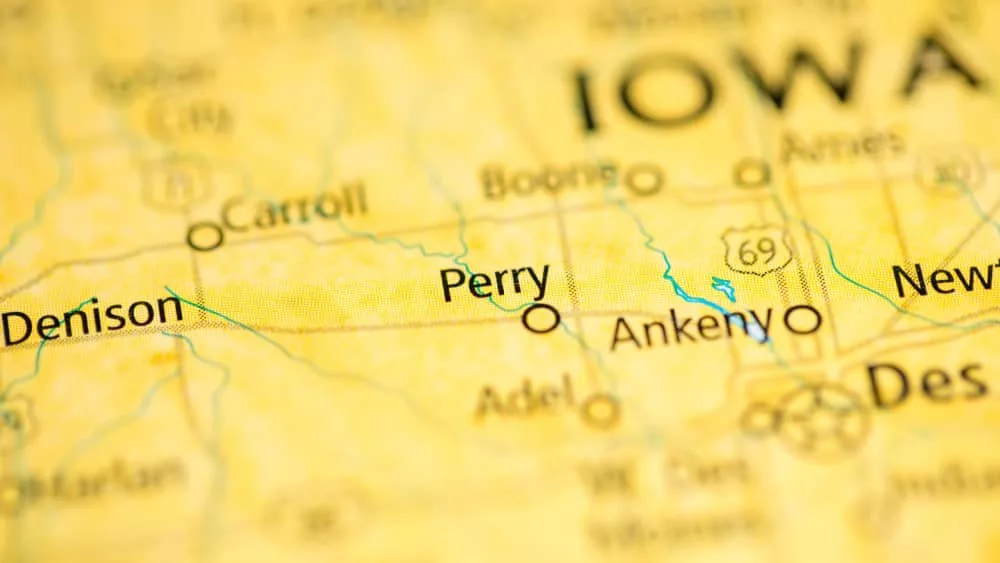 Map showing location of Perry. Iowa. USA