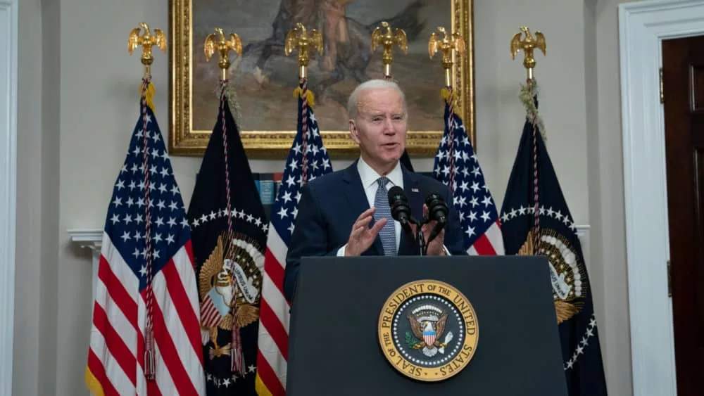 US President Joe Biden speaks at White House Washington^ DC US - Mar 13^ 2023