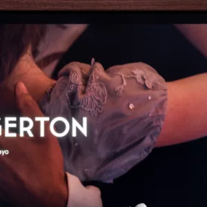 Netflix app on tv screen playing "Bridgerton"