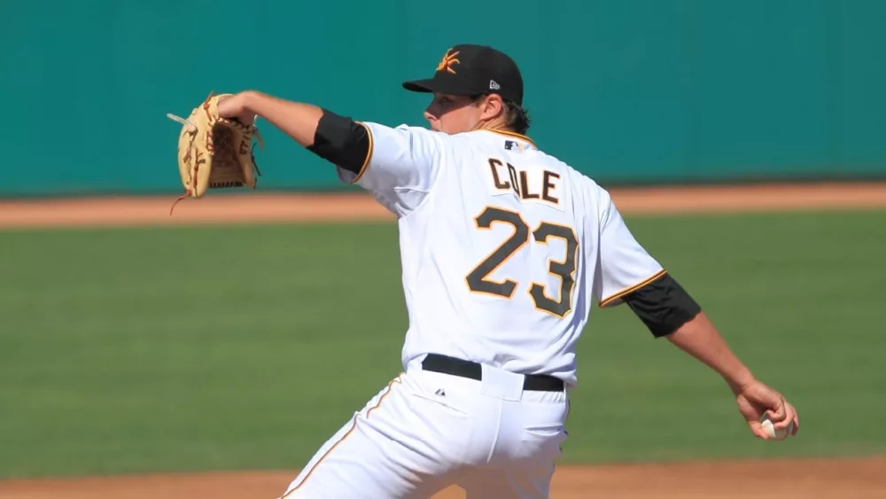 Pitcher Gerrit Cole in the Arizona Fall League Oct. 26^ 2011 at HoHoKam Stadium^ Mesa AZ.