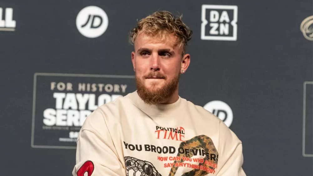 Jake Paul speaks during Weigh-in ceremony lat Hulu Theater at MSG^ New York^ NY 2022