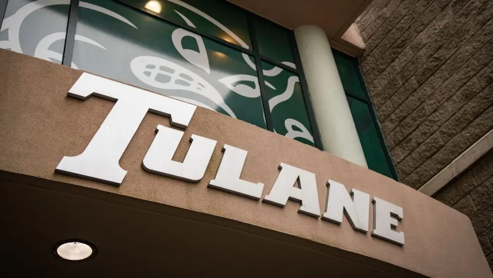 New Orleans^ Louisiana - February 10^ 2020: Tulane University name and green wave mascot