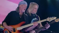 Deep Purple bass guitar player Roger Glover and guitar player Steve Morse on stage during their The Long Goodbye tour at Arena Zagreb^ CROATIA - MAY 16^ 2017