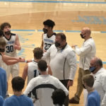 Pinckneyville vs Chester: Panthers coach Bob Waggoner talks to his team. 