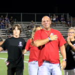 Karnes-pic2: Jason Karnes shows appreciation to the Du Quoin fans during his number retirement ceremony.