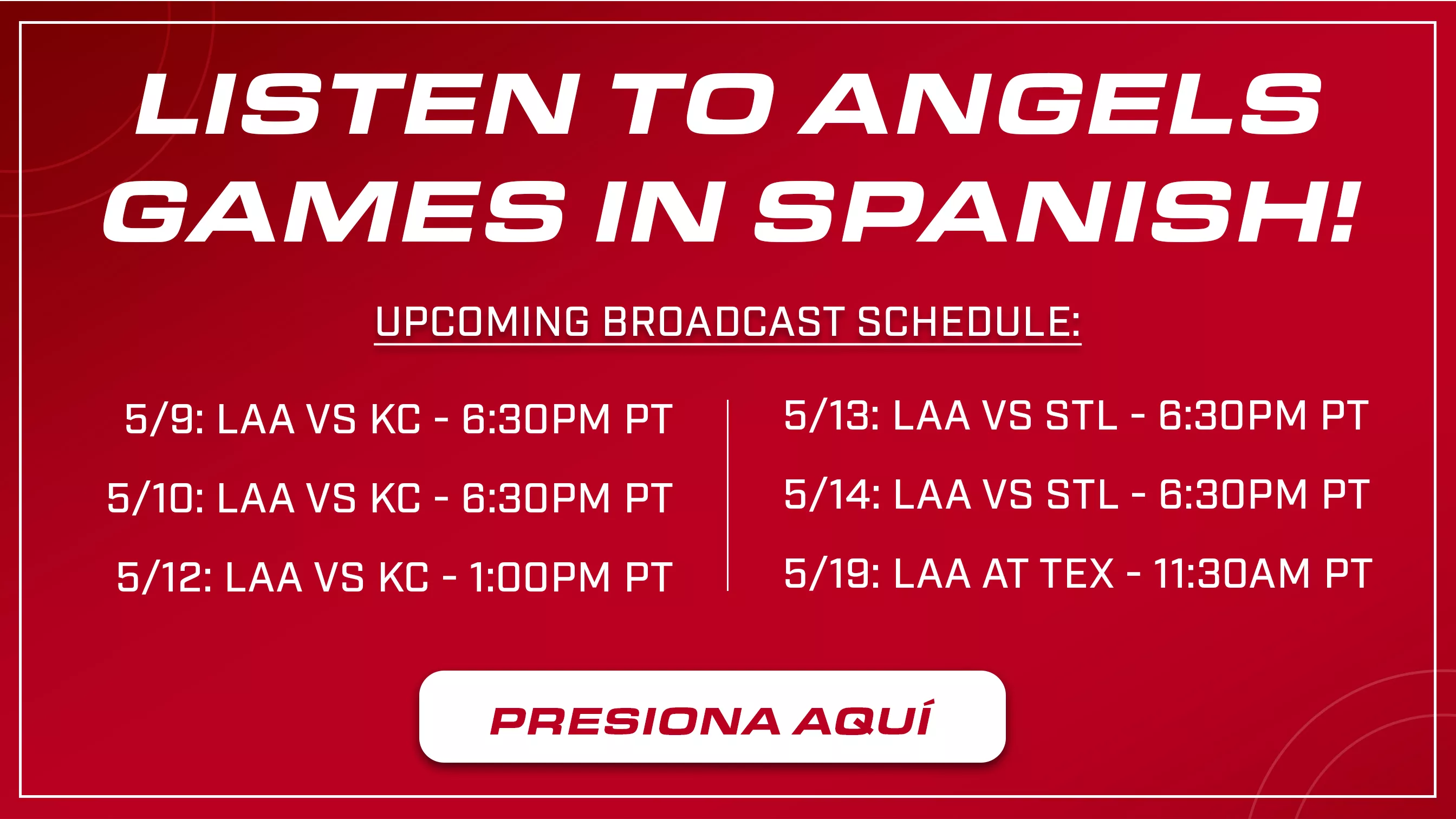 Listen to Angels Games in Spanish! Upcoming broadcast schedule - click here