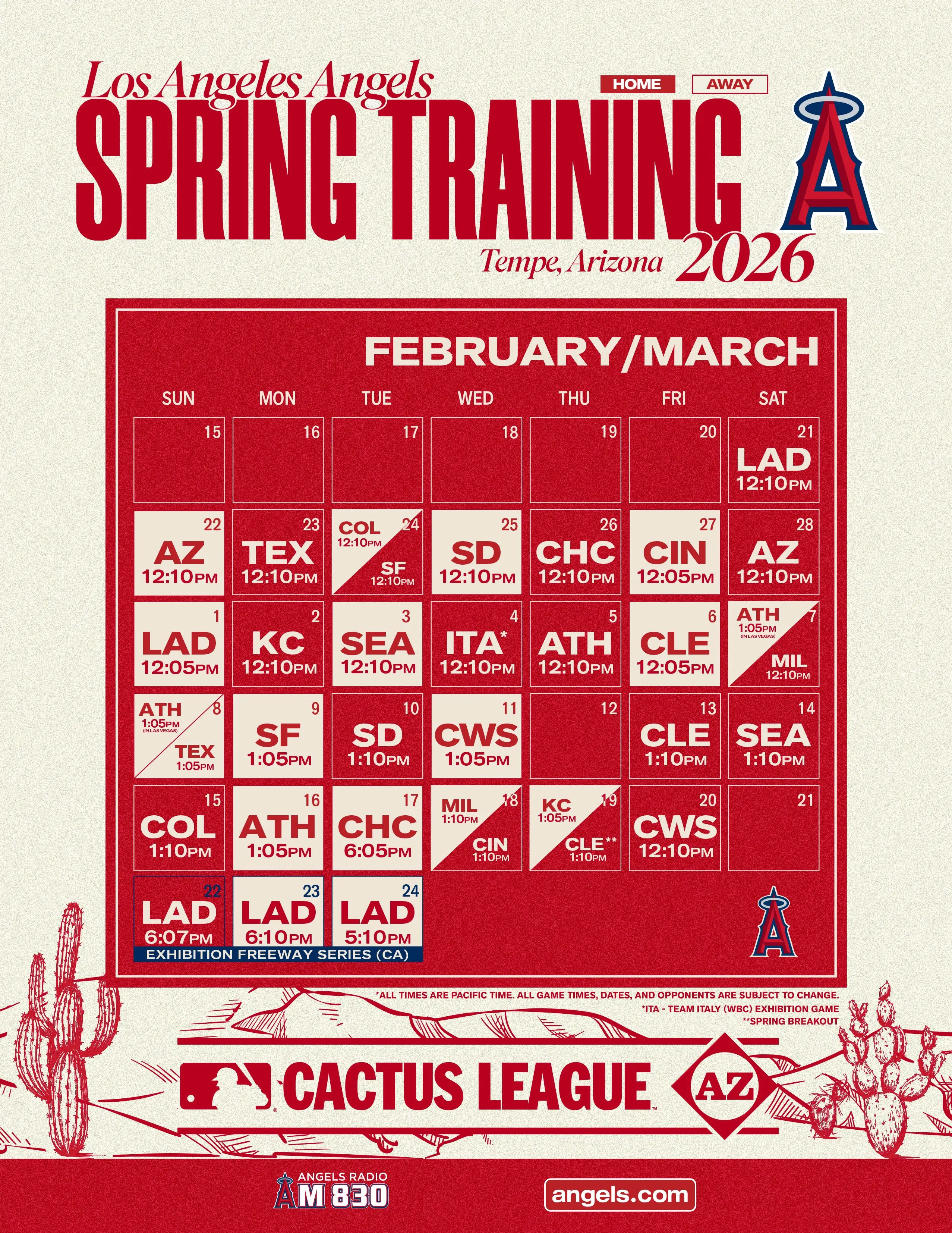 2026 Angels Spring Training Schedule