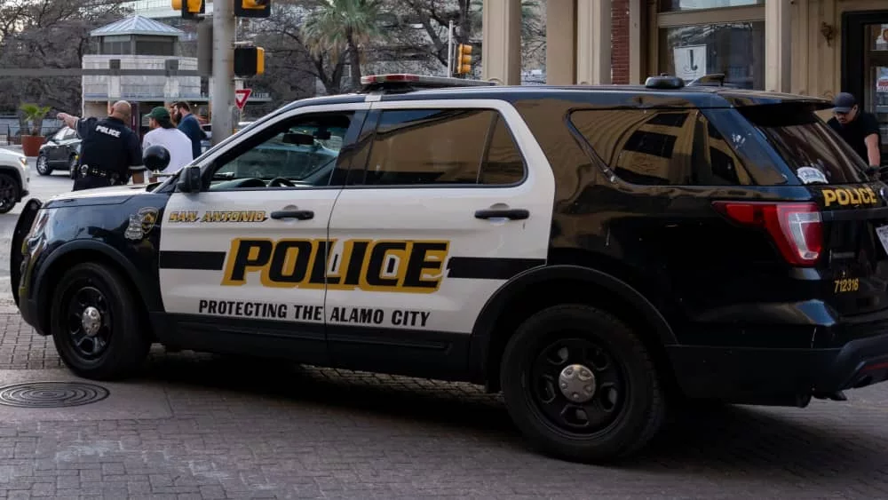 San Antonio police car is shown in San Antonio^ TX^ USA.