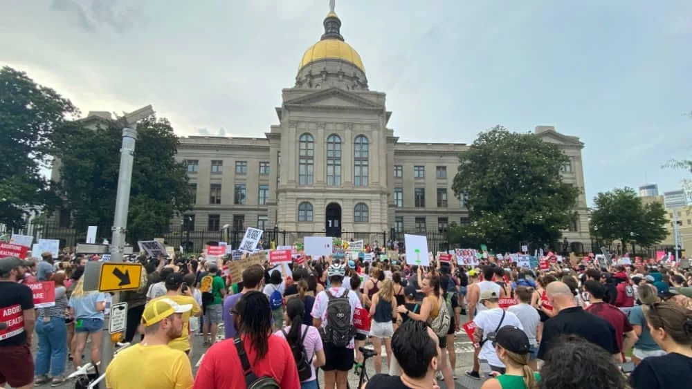 United States Atlanta Georgia State Capital protest of Supreme Court Ruling overturning Roe v Wade in favor of women’s right to choice. Editorial photo dated Friday June 24 2022