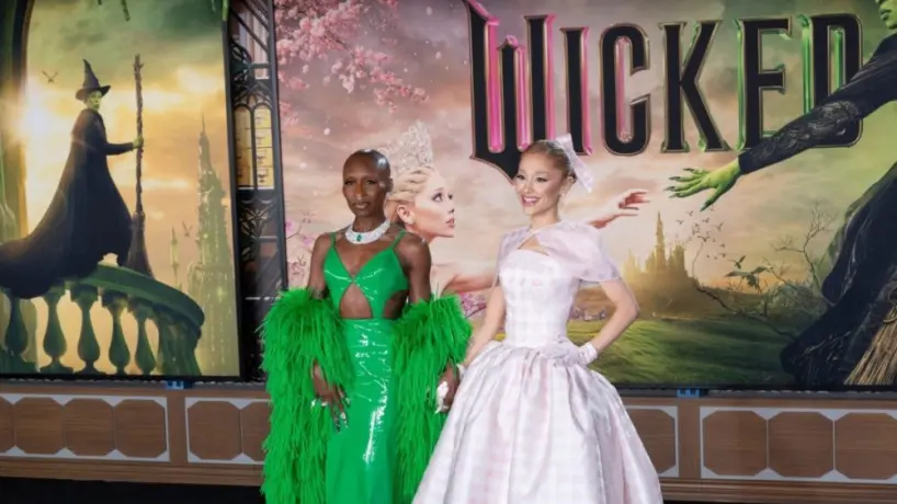 LOS ANGELES^ CA. Cynthia Erivo and Ariana Grande at the premiere for Wicked at the Dorothy Chandler Pavilion. November 09^ 2024