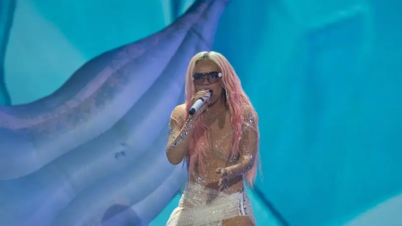 Karol G performs at Hard Rock Stadium in Miami^ Florida on August 27^ 2023. The concert was the second of two in Miami in support of her Mañana Será Bonito album.