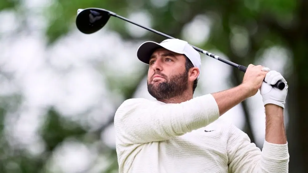 Scottie Scheffler of United States in action during a practice round prior to the 2024 PGA Championship at Valhalla Golf Club on May 13^ 2024 in Louisville^ Kentucky.