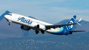 Alaska Airlines Boeing 737 departing Ted Stevens Airport