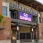 University of Washington Husky Stadium with Go Dawgs sign and welcome to Alaska Airlines Field