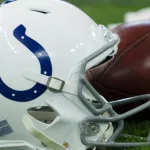 Indianapolis Colts helmet^ football on 9/29/19 at Lucas Oil Stadium in Indianapolis IN.