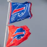 Two Buffalo Bills Bison Football Flags Flying on the same Flag Pole Blasdell^ USA- January 20 2020