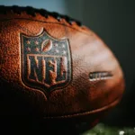 Logo in Focus - Official Ball of National Football League. NEW YORK^ USA^ SEPTEMBER 11^ 2023