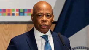 Mayor Eric Adams speaks during at NYC Health + Hospitals - Elmhurst hospital New York^ NY - March 14^ 2025