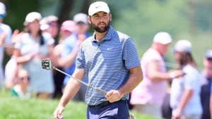 Scottie Scheffler of United States in action during Round 4 of the 2024 PGA Championship at Valhalla Golf Club on May 18^ 2024 in Louisville^ Kentucky.