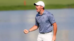Rory McIlroy of Northern Ireland celebrates victory in the Final Round on Day Five of the Hero Dubai Desert Classic - Day Five DUBAI^ UNITED ARAB EMIRATES - JANUARY 30: