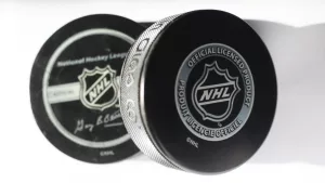 Official game puck from NHL^ National hockey league^ USA.